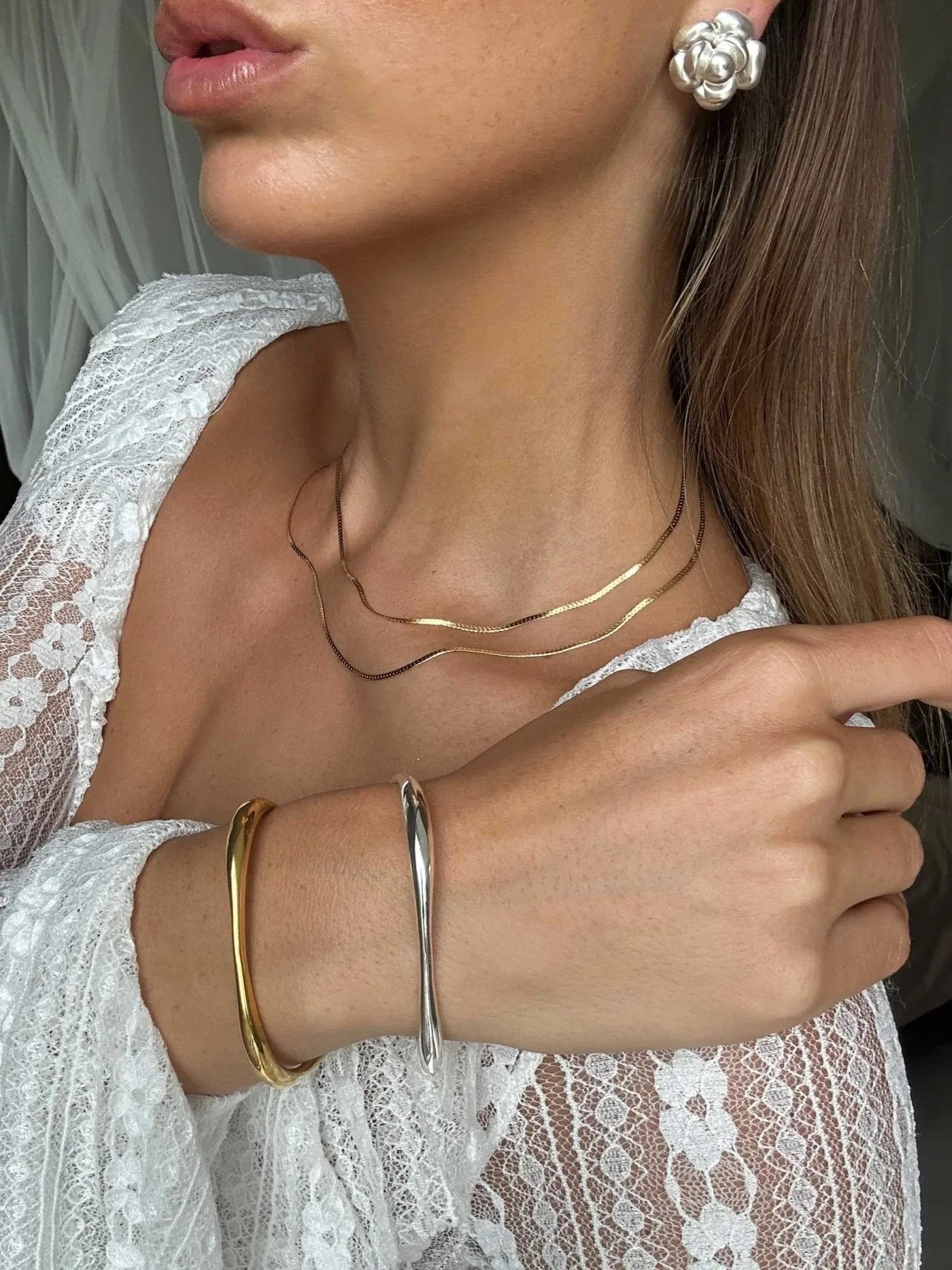 Elen Earrings – Silver Floral