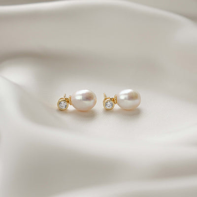 Bezel & Pearl Drop Earrings