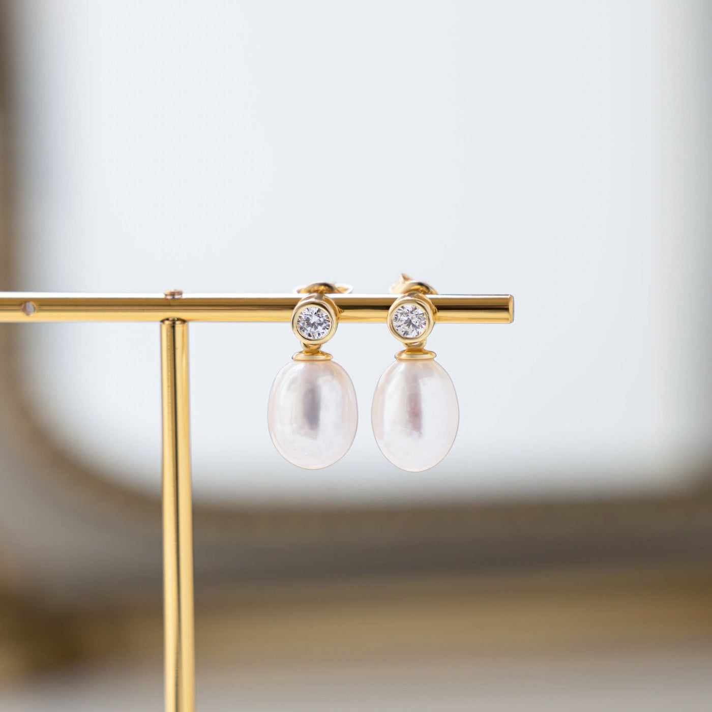 Bezel & Pearl Drop Earrings