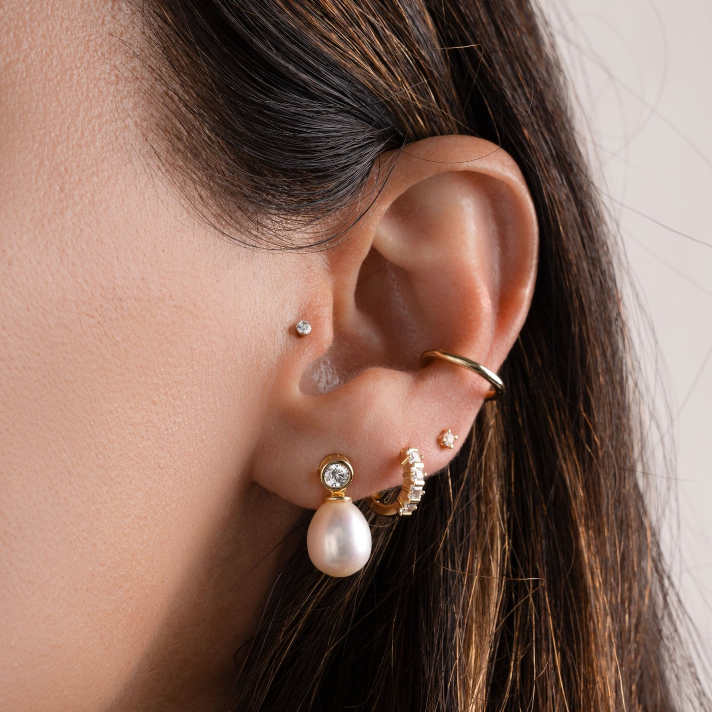 Bezel & Pearl Drop Earrings