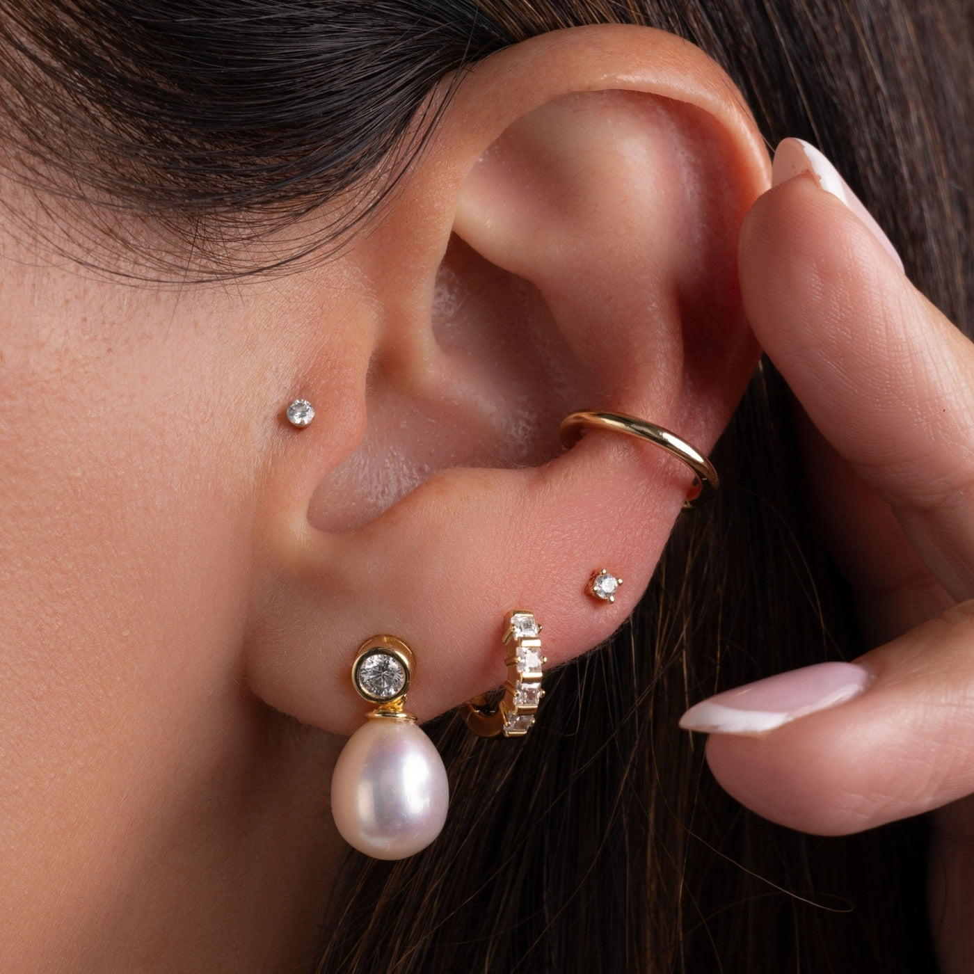 Bezel & Pearl Drop Earrings