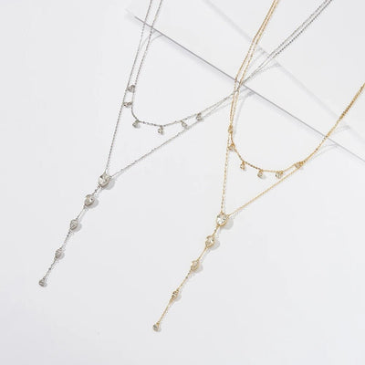 Dainty Crystals Y-Shape Necklace Sterling Silver