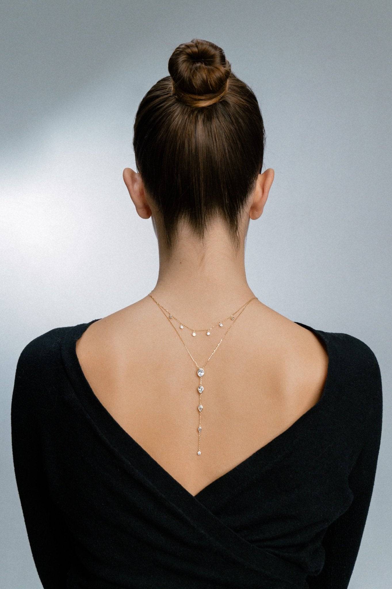 Dainty Crystals Y-Shape Necklace Sterling Silver