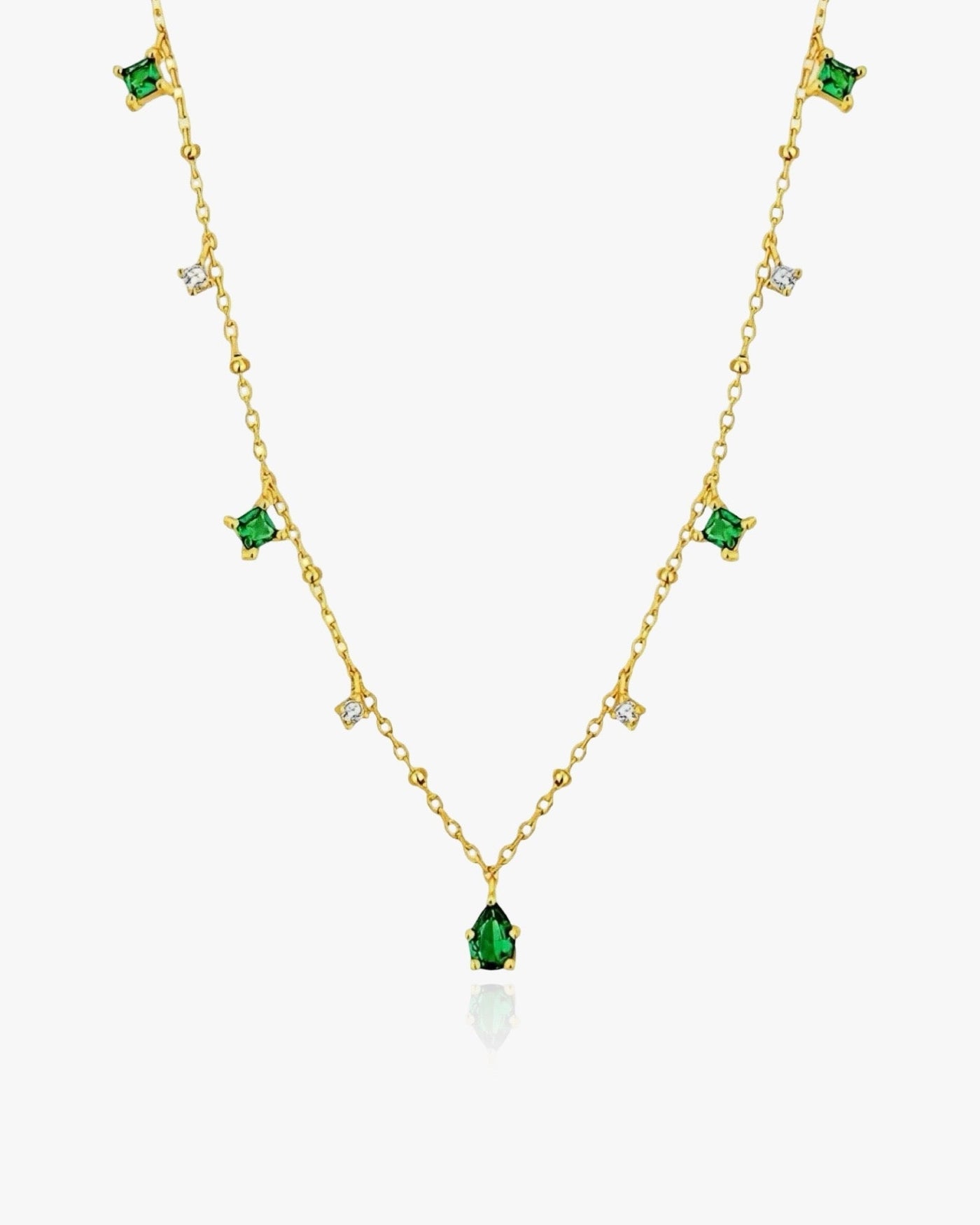 Dainty Emerald Necklace Sterling Silver