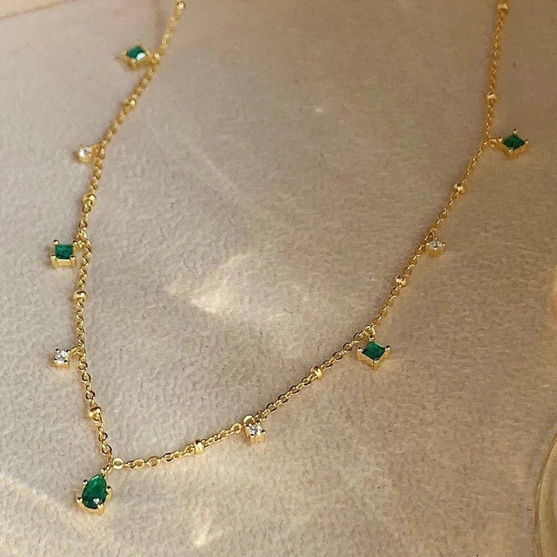 Dainty Emerald Necklace Sterling Silver