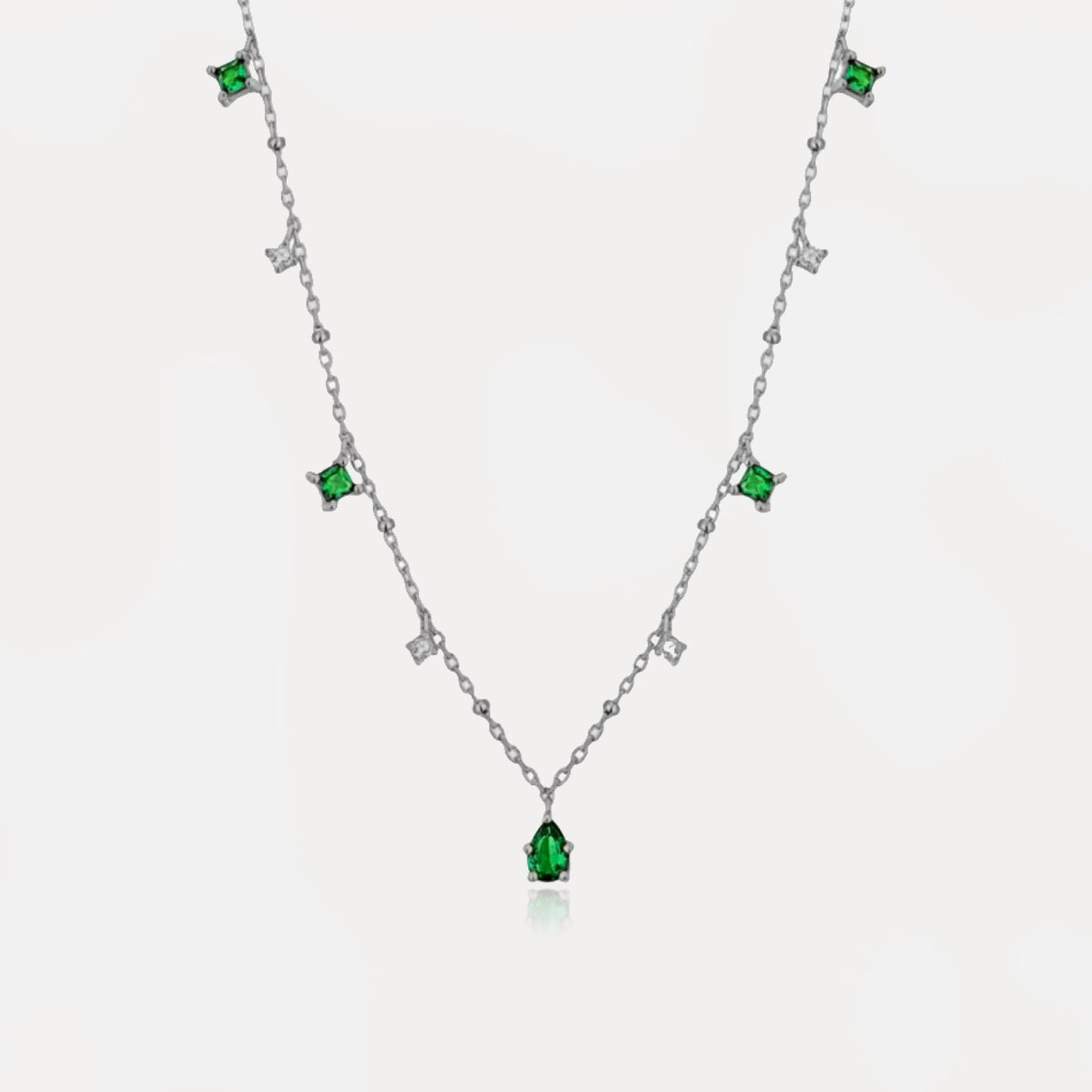 Dainty Emerald Necklace Sterling Silver