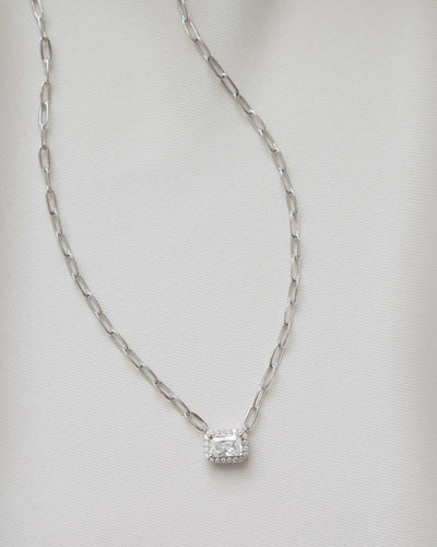 Halo Baguette Necklace w/ Paperclip Chain