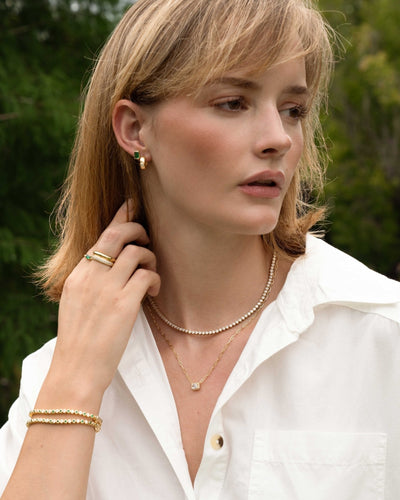 Halo Baguette Necklace w/ Paperclip Chain