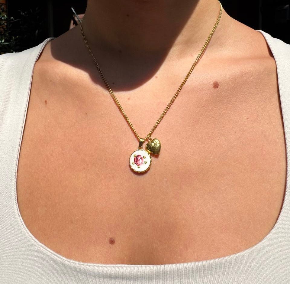 Porcelain Rose Necklace - Hand-Painted