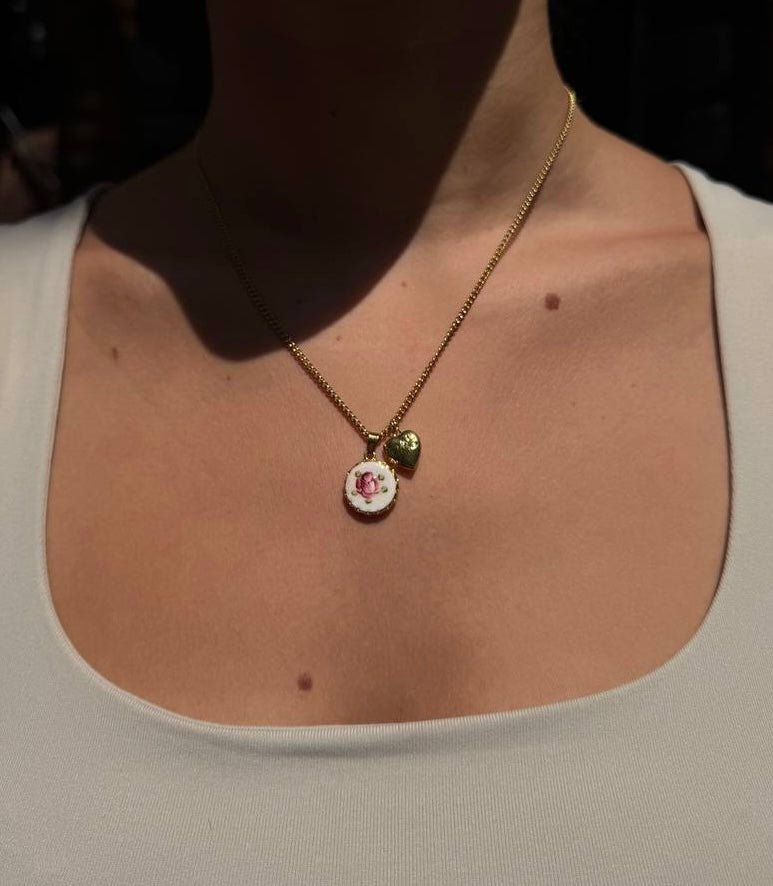 Porcelain Rose Necklace - Hand-Painted